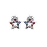 Sterling Silver Rhodium Plated Rainbow CZ Stud Earrings