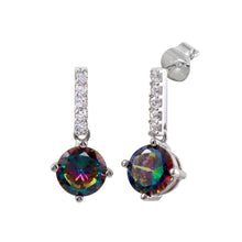 Load image into Gallery viewer, Sterling Silver Rhodium Plated Dangling CZ Synthetic Mystic Topaz Earrings