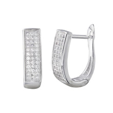 Load image into Gallery viewer, Sterling Silver Rhodium Plated Round CZ Oval Inlay Hoop Earrings