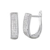 Sterling Silver Rhodium Plated Round CZ Oval Inlay Hoop Earrings