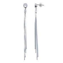 Load image into Gallery viewer, Sterling Silver Rhodium Plated Round CZ Center Snake SQ Dangling Earrings