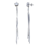 Sterling Silver Rhodium Plated Star CZ Center Snake SQ Dangling Earrings