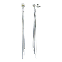 Sterling Silver Rhodium Plated Synthetic Center Snake SQ Dangling Earrings