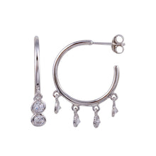 Load image into Gallery viewer, Sterling Silver Rhodium Plated Semi Hoop CZ Circular Earrings