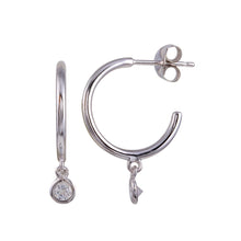 Load image into Gallery viewer, Sterling Silver Rhodium Plated Semi Hoop CZ Circle Earrings