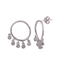 Load image into Gallery viewer, Sterling Silver Rhodium Plated Semi Hoop CZ Circular Earrings