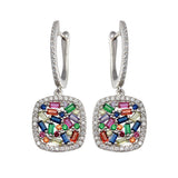 Sterling Silver Rhodium Plated Multi Color CZ Dangling Earrings