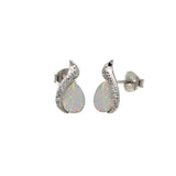 Sterling Silver Rhodium Plated Teardrop Synthetic Opal CZ Stud Earrings