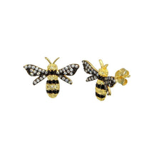Load image into Gallery viewer, Sterling Silver Gold Plated CZ BumbleBee Stud Earrings - silverdepot