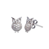 Sterling Silver Rhodium Plated Owl CZ Stud Earrings