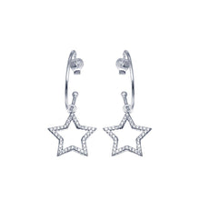 Load image into Gallery viewer, Sterling Silver CZ Semi Hoop Dangling Star Earrings