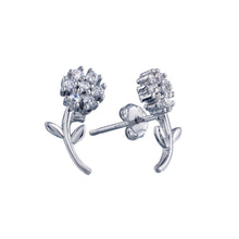 Load image into Gallery viewer, Sterling Silver Rhodium Plated Flower CZ Stud Earrings