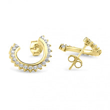 Load image into Gallery viewer, Sterling Silver Gold Plated Crescent Hoop Clear CZ Earrings