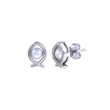 Load image into Gallery viewer, Sterling Silver Rhodium Plated Heart Pearl Fish Earrings