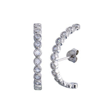Load image into Gallery viewer, Sterling Silver Rhodium Plated Half Circle Clear CZ Earrings