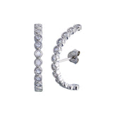 Sterling Silver Rhodium Plated Half Circle Clear CZ Earrings
