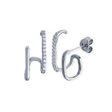 Sterling Silver Platinum Plated Vertical Lobe Hugging CZ Earrings