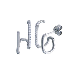 Sterling Silver Platinum Plated Vertical Lobe Hugging CZ Earrings
