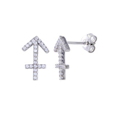 Load image into Gallery viewer, Sterling Silver Platinum Plated Sagittarius CZ Zodiac Sign Earrings
