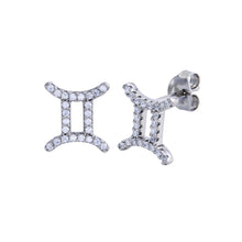Load image into Gallery viewer, Sterling Silver Platinum Plated Gemini CZ Zodiac Sign Earrings