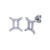 Sterling Silver Platinum Plated Gemini CZ Zodiac Sign Earrings
