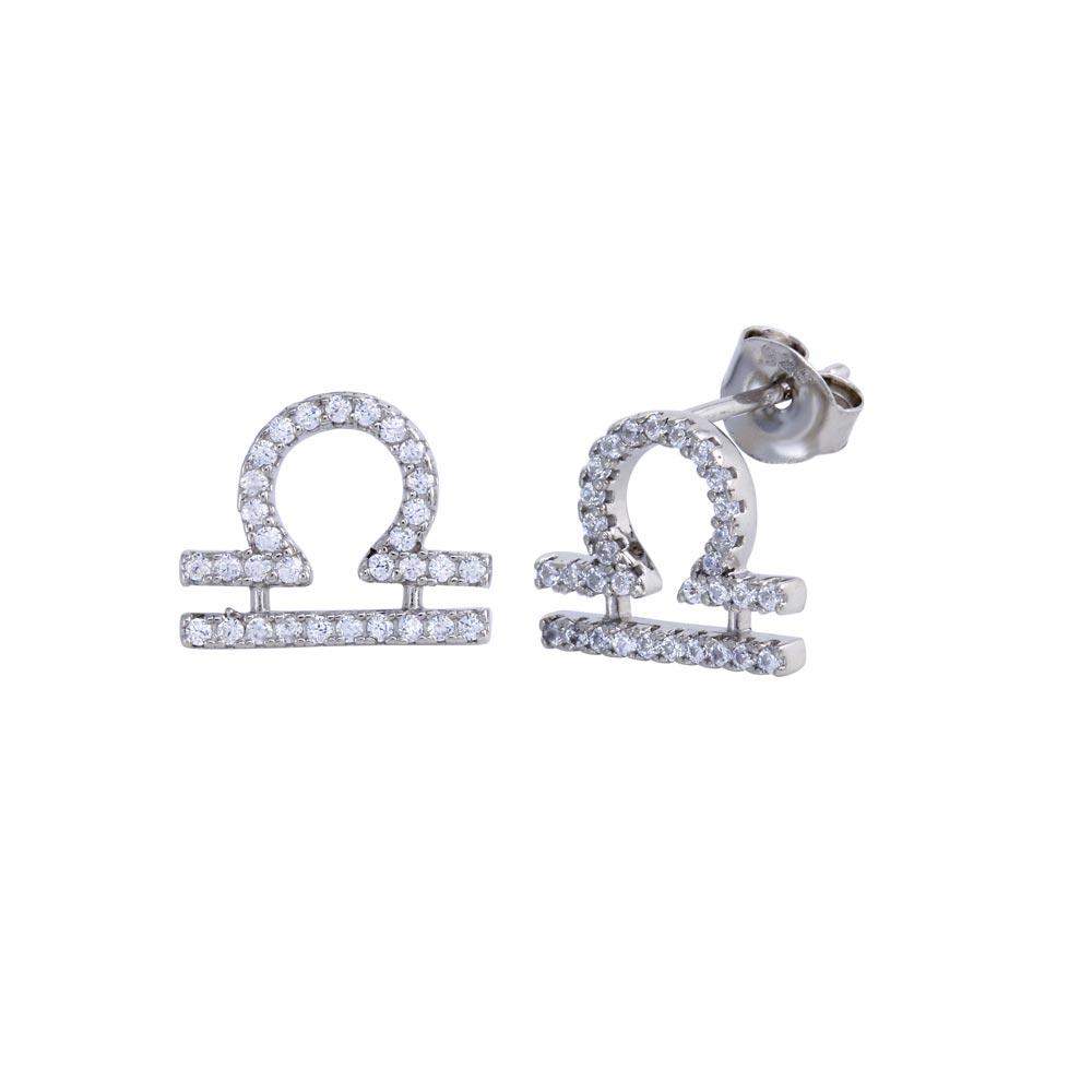 Sterling Silver Rhodium Plated Libra CZ Zodiac Sign Earrings