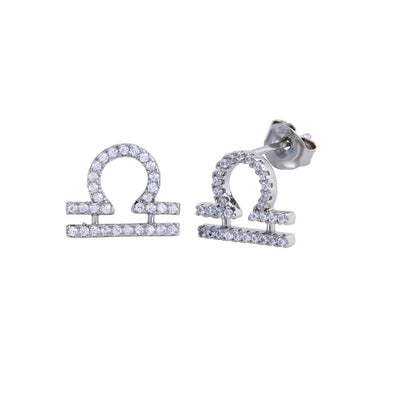 Sterling Silver Rhodium Plated Libra CZ Zodiac Sign Earrings