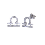 Sterling Silver Rhodium Plated Libra CZ Zodiac Sign Earrings