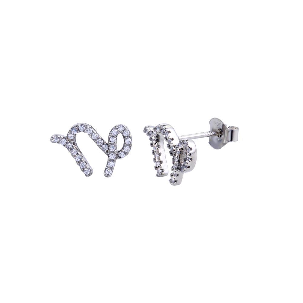 Sterling Silver Rhodium Plated Capricorn CZ Zodiac Sign Earrings