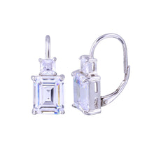Load image into Gallery viewer, Sterling Silver Rhodium Plated Baguette CZ Earrings
