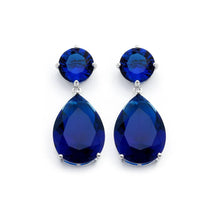 Load image into Gallery viewer, Sterling Silver Classic Prong Set Round Cut and Pearshaped Blue Sapphire Cz Drop Dangle Stud EarringAnd Earring Dimensions of 34MMx14MM