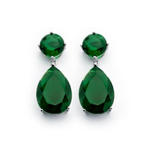 Load image into Gallery viewer, Sterling Silver Classic Prong Set Round Cut and Pearshaped Emerald Cz Drop Dangle Stud EarringAnd Earring Dimensions of 34MMx14MM