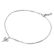Load image into Gallery viewer, Sterling Silver Rhodium Plated Dangling CZ Dragonfly Anklet
