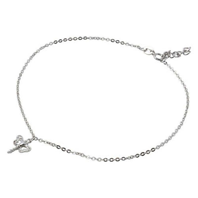 Sterling Silver Rhodium Plated Dangling CZ Dragonfly Anklet