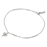 Sterling Silver Rhodium Plated Dangling CZ Dragonfly Anklet