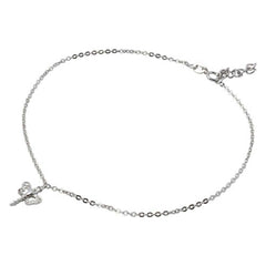 Sterling Silver Rhodium Plated Dangling CZ Dragonfly Anklet