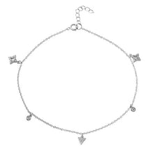 Load image into Gallery viewer, Sterling Silver Rhodium Plated Triangle and Rhombus Drop Anklet With CZ
