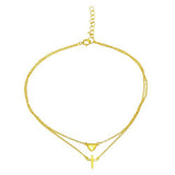 Sterling Silver Gold Plated Double Chain Cross and Heart Anklet