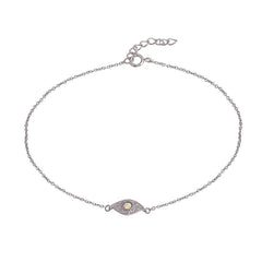 Sterling Silver Rhodium Plated Evil Eye CZ Opal Anklets