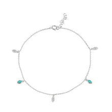 Load image into Gallery viewer, Sterling Silver Rhodium Plated Teardrop Charm Turquoise and Clear CZ Anklet