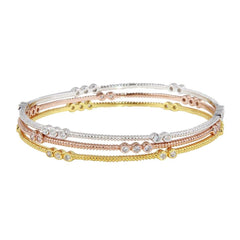 Sterling Silver Rhodium Plated Five Toned Three CZ Bangle Bracelet
