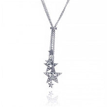 Load image into Gallery viewer, Sterling Silver Multi Strand Lariat Necklace with Multi Paved Star Pendant