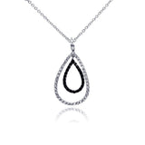 Sterling Silver Necklace with Paved Black and Clear Czs Double Teardrop Pendant
