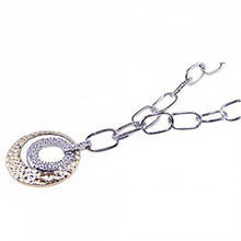 Load image into Gallery viewer, Sterling Silver Necklace with Fancy Silver and Gold Tone Round Hammered Pendant