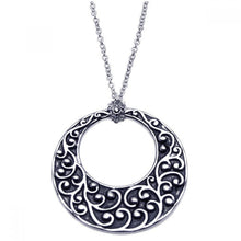 Load image into Gallery viewer, Sterling Silver Necklace with Black Rhodium Plated Open Circle Pendant Inlaid with Flower Vine Design