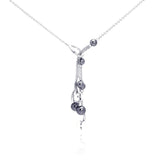 Sterling Silver Necklace with Fancy Dangling Chains Connected with Black Pearls Pendant