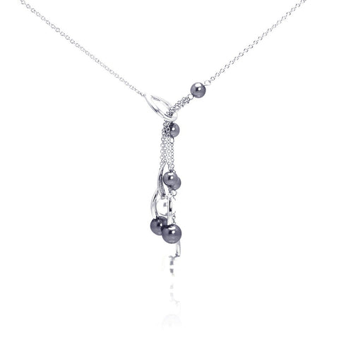 Sterling Silver Necklace with Fancy Dangling Chains Connected with Black Pearls Pendant