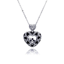 Load image into Gallery viewer, Sterling Silver Necklace with Classy Double Paved Clear and Black Czs Heart Glass Pendant with Multi Czs Inside