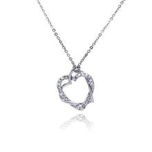 Load image into Gallery viewer, Sterling Silver Necklace with Classy Double Heart Knot Inlaid with Clear Czs Pendant