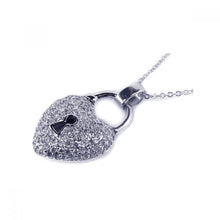 Load image into Gallery viewer, Sterling Silver Necklace with Fancy Heart Lock Covered with Micro Paved Czs Pendant